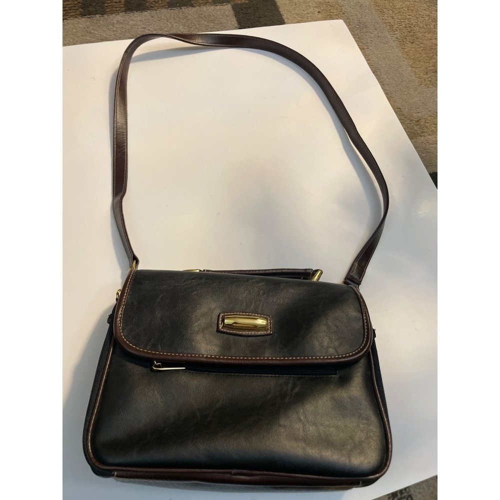Carlo DSanti Crossbody Bag Womens Medium Black Brown Excellent Organizer Satchel